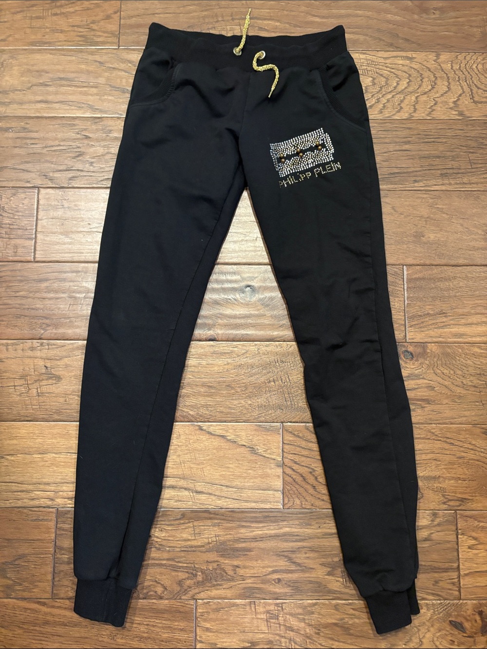 Philipp Plein Black Rhinestone Razorblade Logo Joggers-any sex